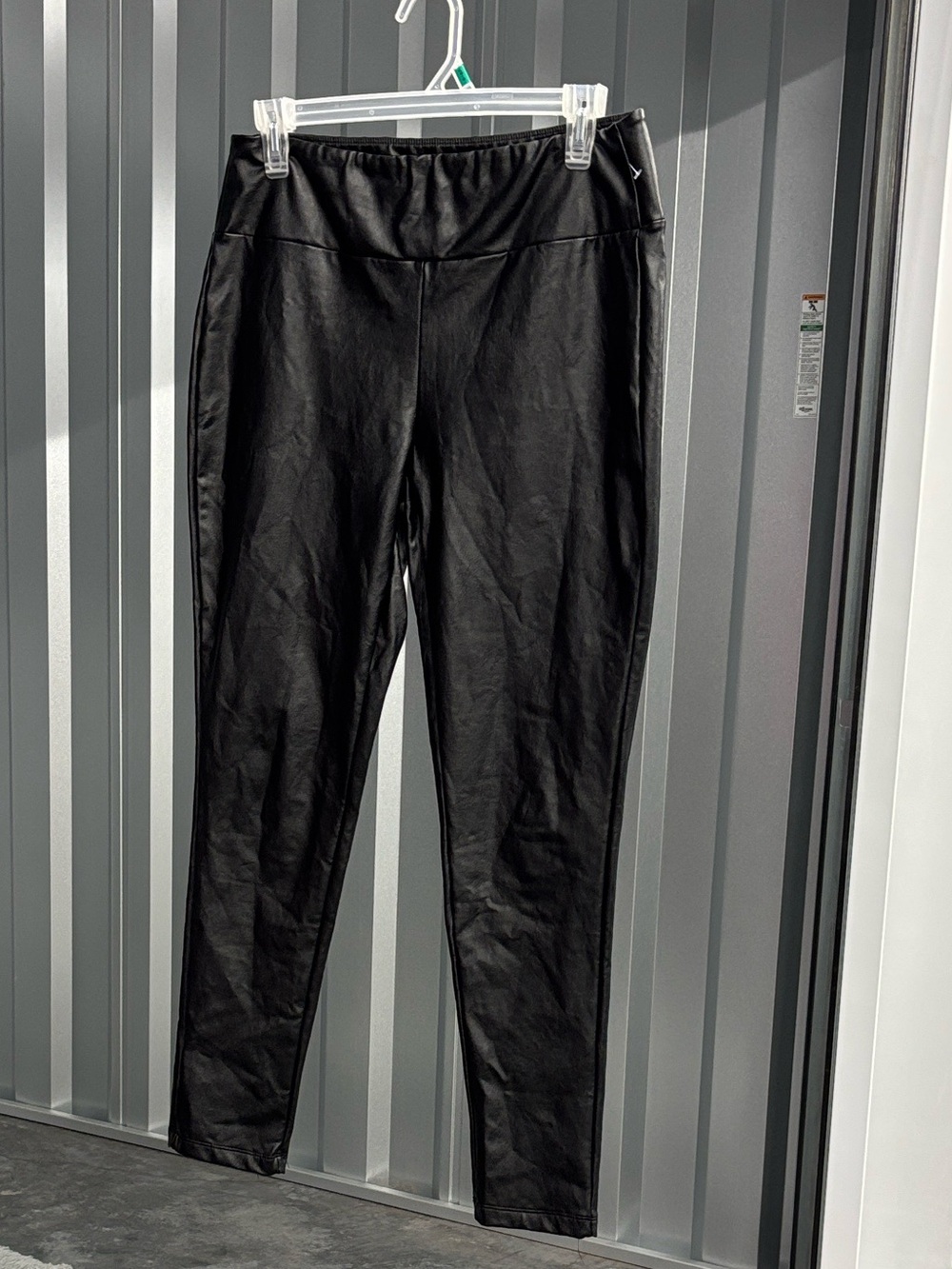 Kendall & Kylie Black Faux-Leather Leggings Pleather Women’s L Elastic Waist